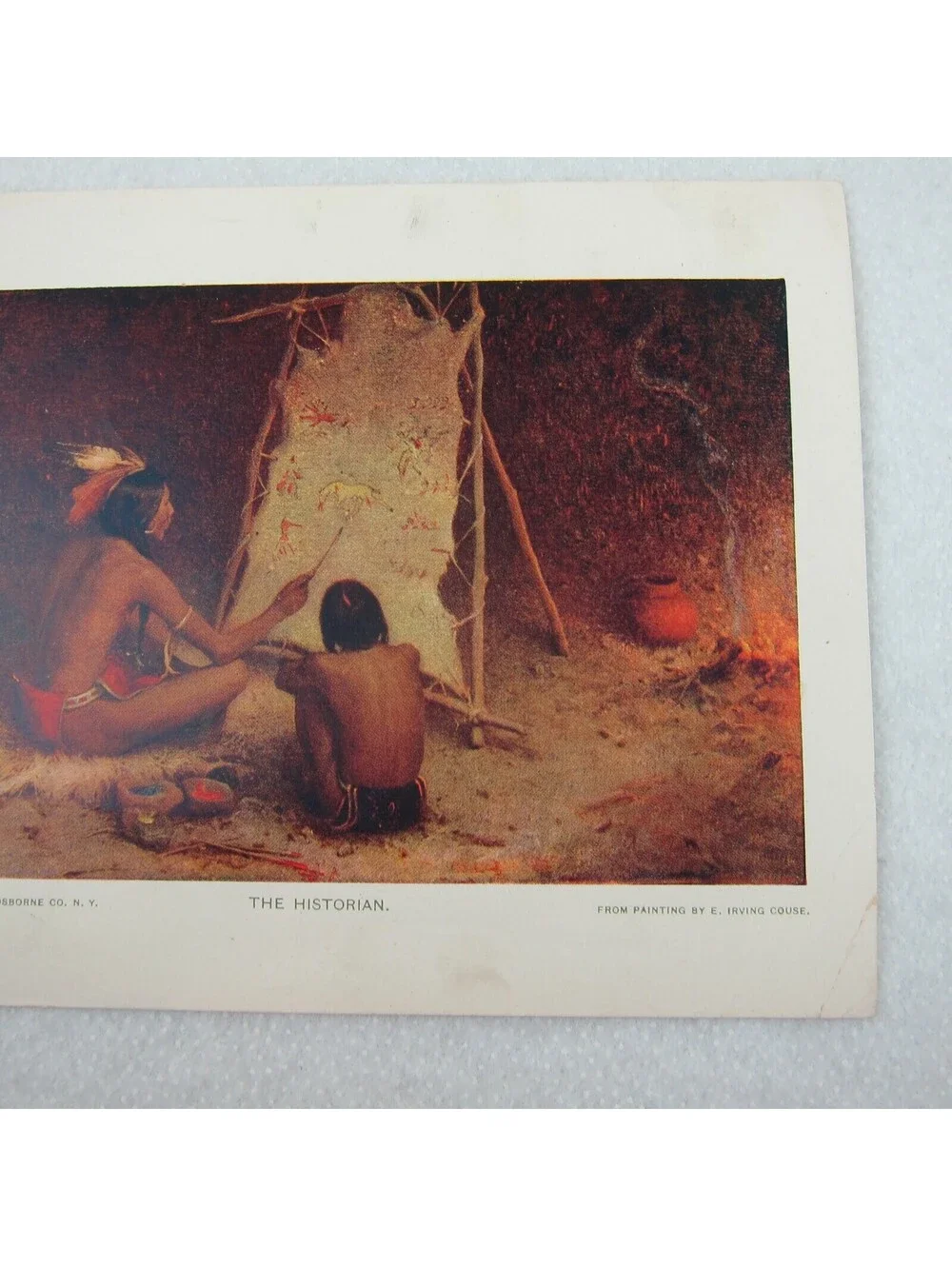 Antique 1903 Print The Historian Native American Indians Stretched Hyde Painting